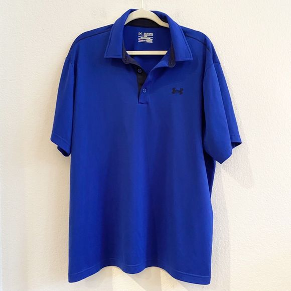 Under Armour Polo Mens 2XL Loose Heat Gear Blue Logo Lightweight - Picture 1 of 8
